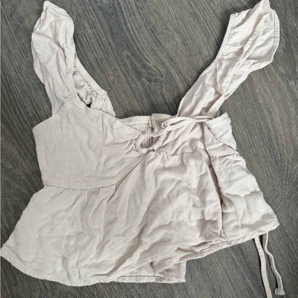 PacSun White Puff Sleeve Ruched Blouse